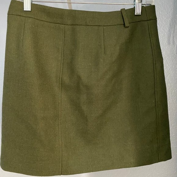 J Crew Wool Moto Zip Front Mini Skirt Hunter Army Green Zip Pocket High Waist 6 - Picture 2 of 3